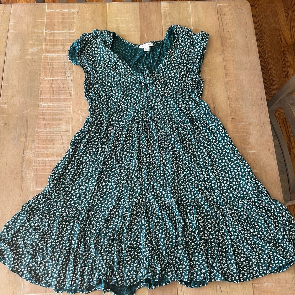 American Eagle Outfitters Teal Floral Ruffle-Sleeve Dress